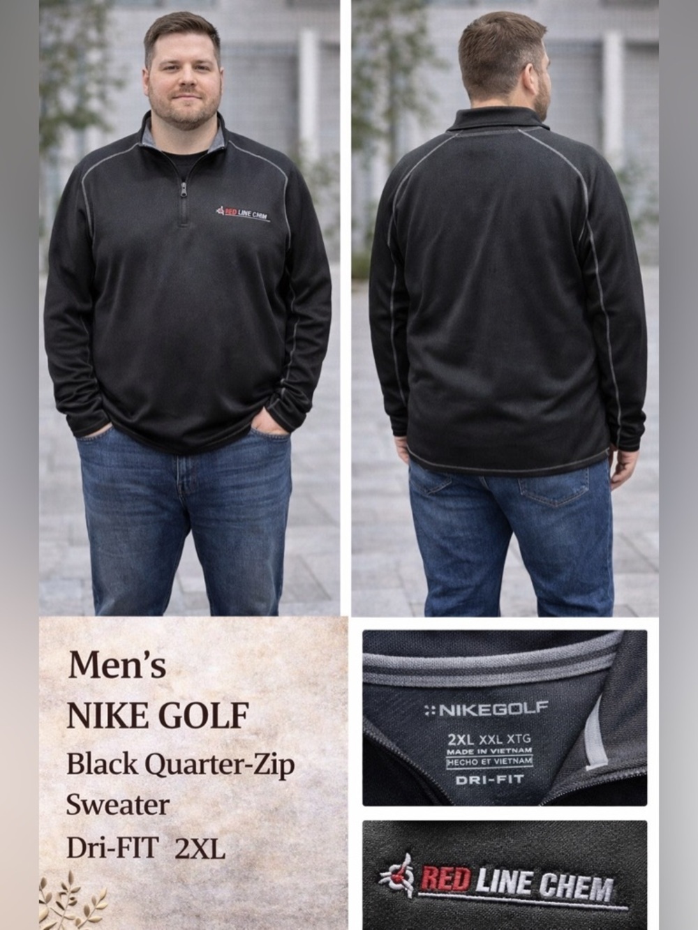 NIKE GOLF Black Quarter-Zip Sweater dri fit 2XL